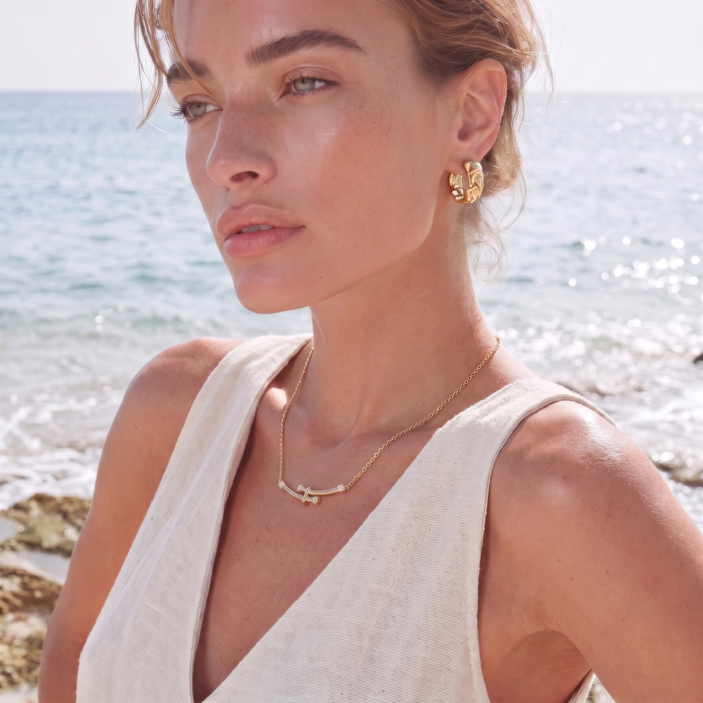 Bamboo Crystal Arc Necklace